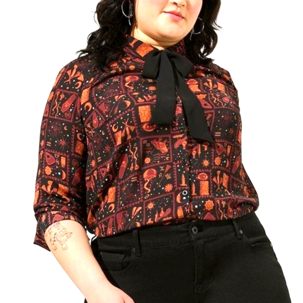 ❤️NWT TORRID DISNEY HOCUS POCUS BOW BLOUSE LONG SLEEVE HALLOWEEN - - Picture 9 of 12